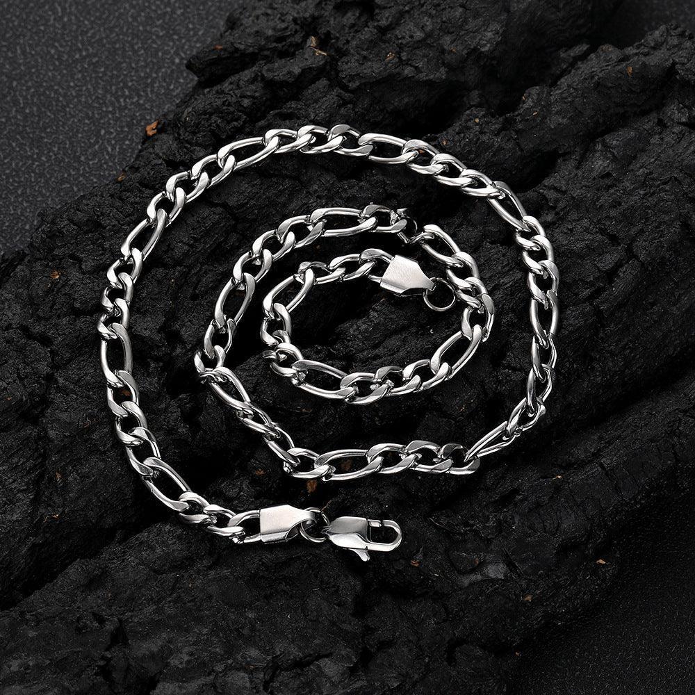 Custom Stainless Steel Figaro Chain Necklace with Box Clasp for Men | Caratix Jewelry - CaratixJewelry